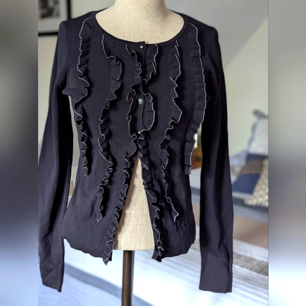 Black Ruffled Cardigan